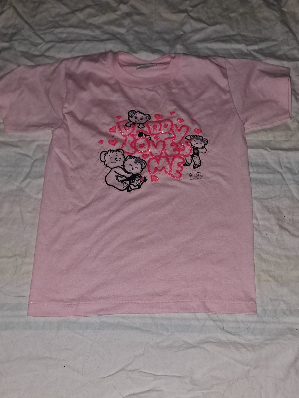 Hanes Pink Kids Graphic Tee with Heart & Bear Motif